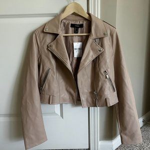 Beige Faux Leather Moto Jacket - F21